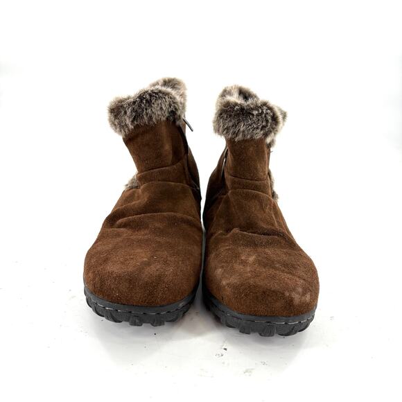 Khombu Womens Faux Fur Hiker Boots 8 Brown Suede Ankle Booties Comfort - Picture 7 of 8